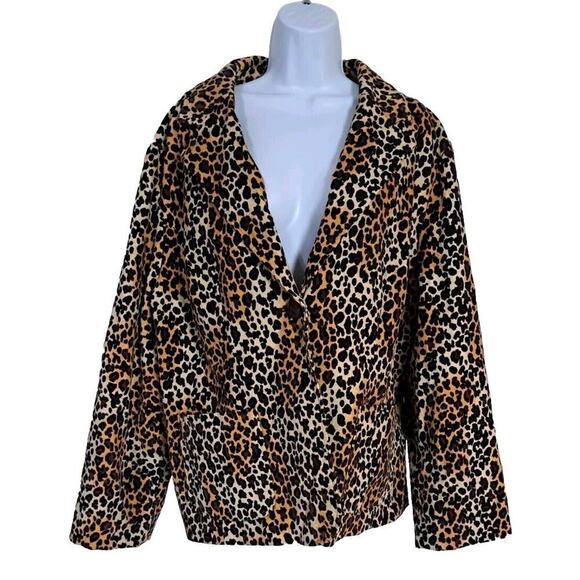 Larry Levine Leopard Corduroy Blazer Jacket 22W Womans Mobwife Corpcore Office - Picture 1 of 9